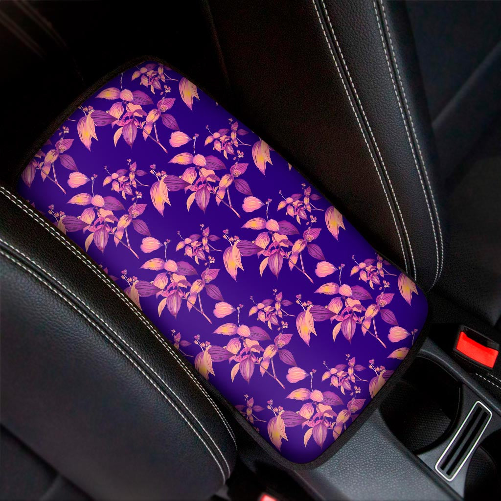 Purple Tropical Hawaiian Pattern Print Car Center Console Cover