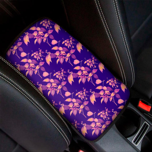 Purple Tropical Hawaiian Pattern Print Car Center Console Cover