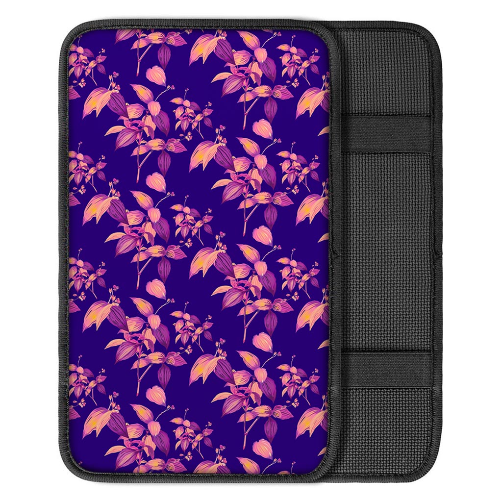 Purple Tropical Hawaiian Pattern Print Car Center Console Cover