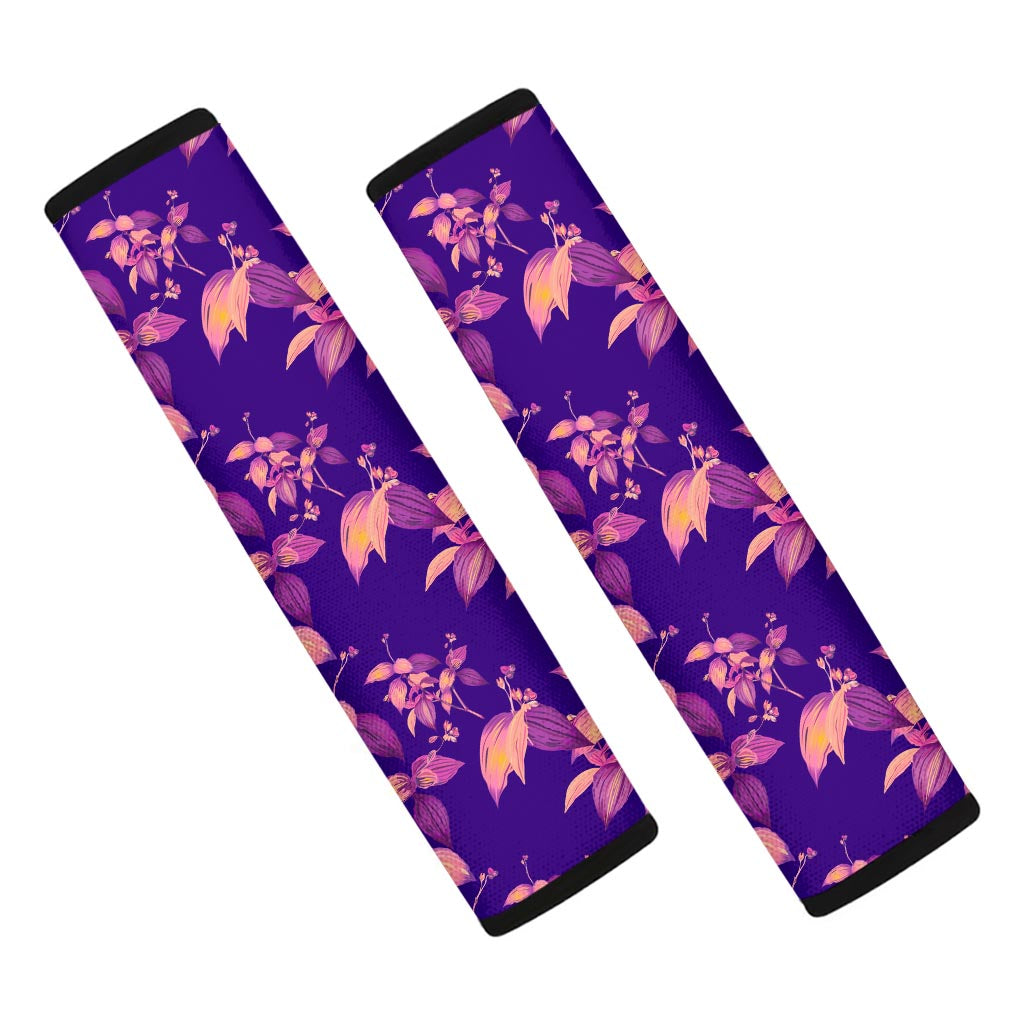 Purple Tropical Hawaiian Pattern Print Car Seat Belt Covers