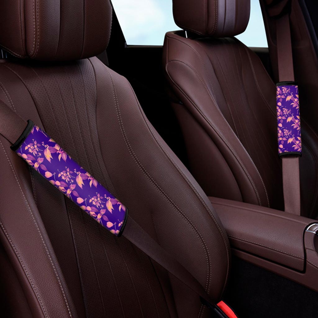 Purple Tropical Hawaiian Pattern Print Car Seat Belt Covers