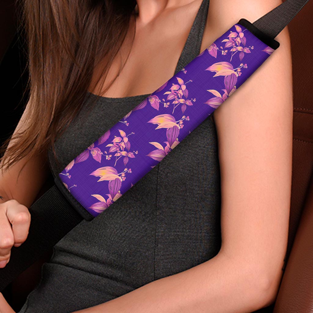Purple Tropical Hawaiian Pattern Print Car Seat Belt Covers