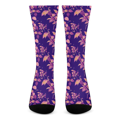 Purple Tropical Hawaiian Pattern Print Crew Socks