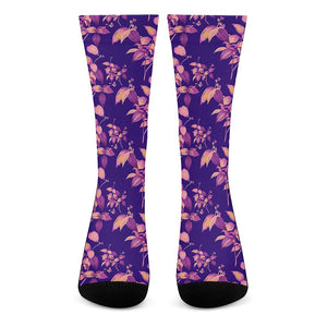 Purple Tropical Hawaiian Pattern Print Crew Socks