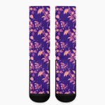 Purple Tropical Hawaiian Pattern Print Crew Socks