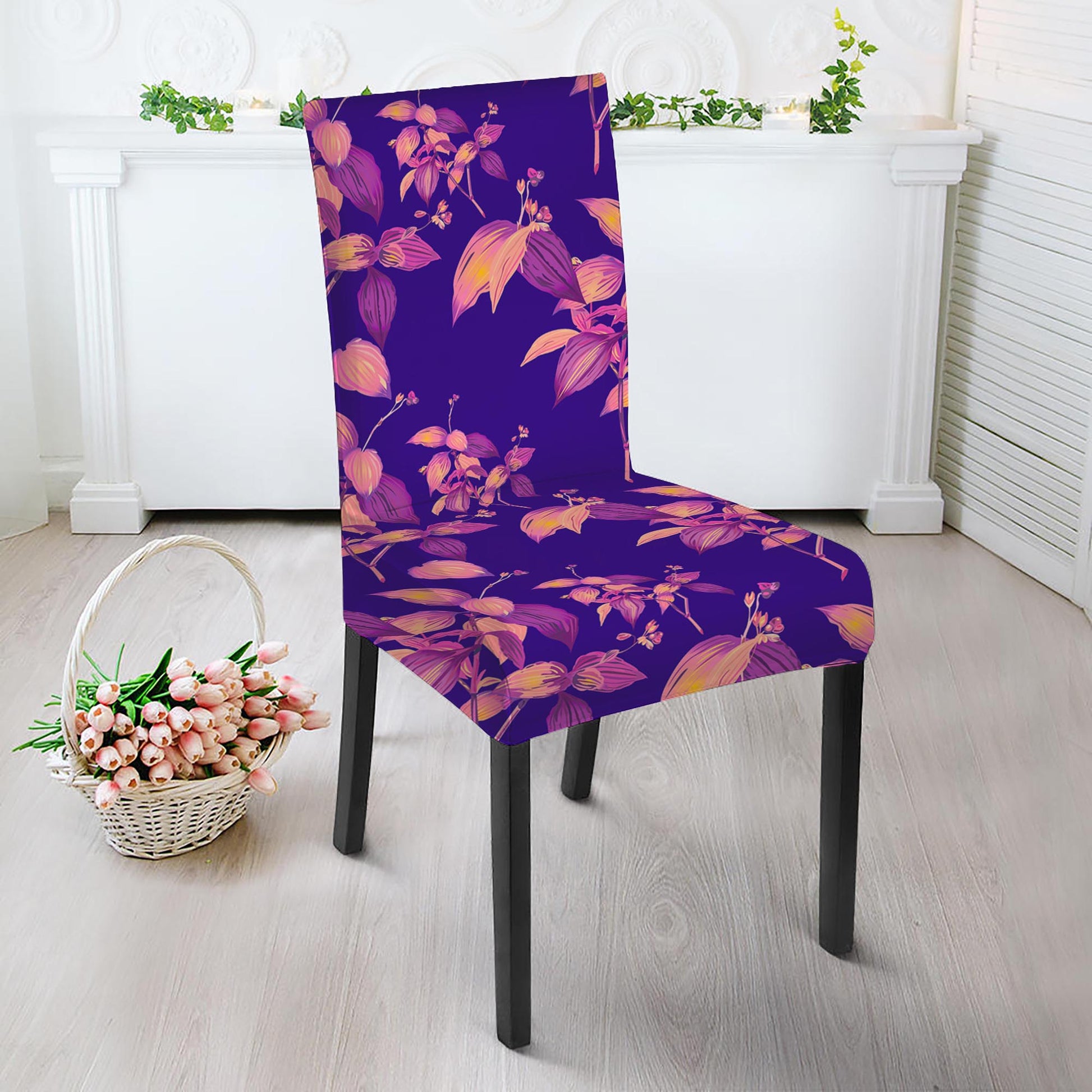 Purple Tropical Hawaiian Pattern Print Dining Chair Slipcover