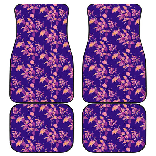 Purple Tropical Hawaiian Pattern Print Front and Back Car Floor Mats