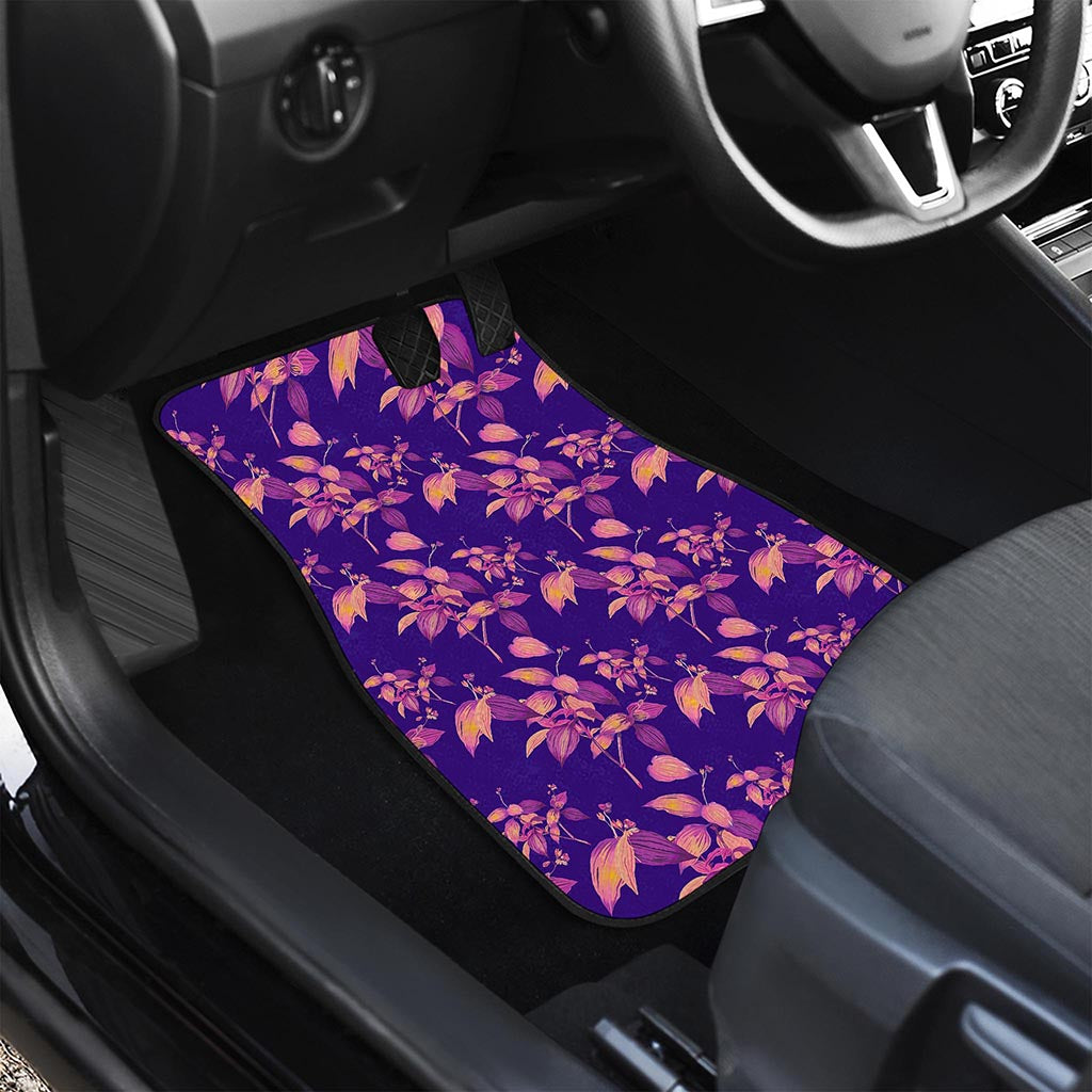 Purple Tropical Hawaiian Pattern Print Front and Back Car Floor Mats