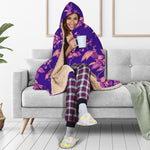 Purple Tropical Hawaiian Pattern Print Hooded Blanket