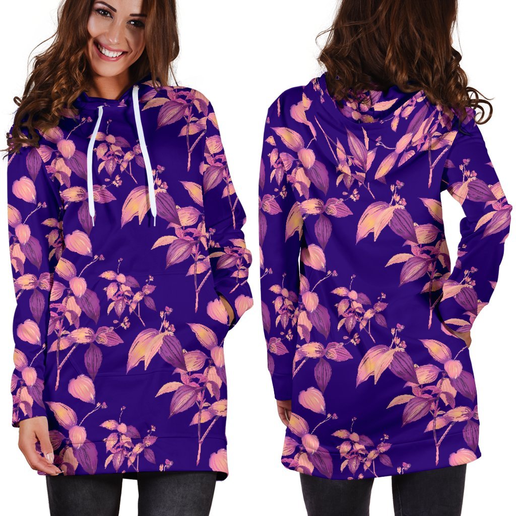 Purple Tropical Hawaiian Pattern Print Hoodie Dress GearFrost