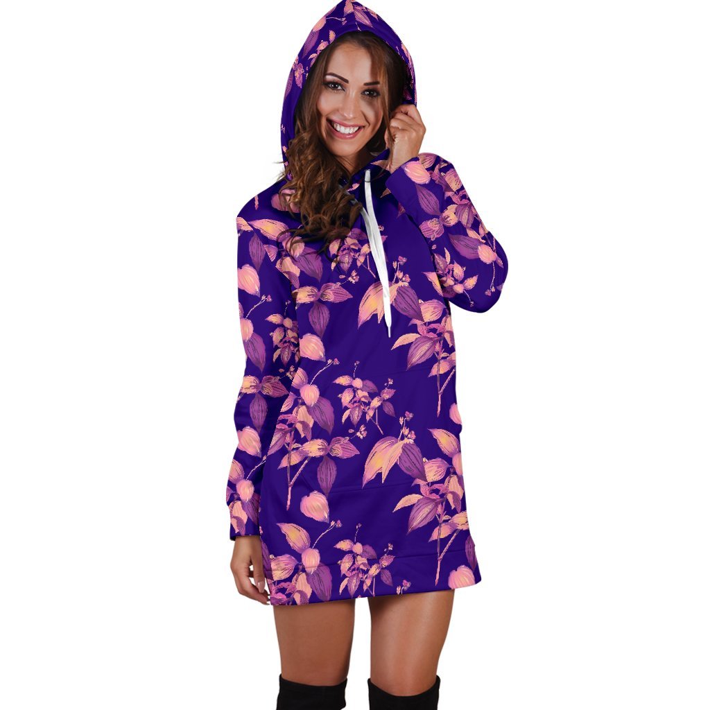 Purple Tropical Hawaiian Pattern Print Hoodie Dress GearFrost