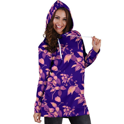 Purple Tropical Hawaiian Pattern Print Hoodie Dress GearFrost
