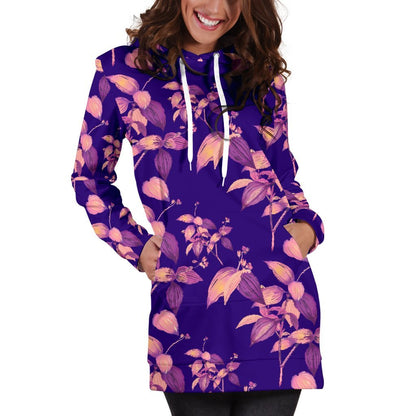 Purple Tropical Hawaiian Pattern Print Hoodie Dress GearFrost