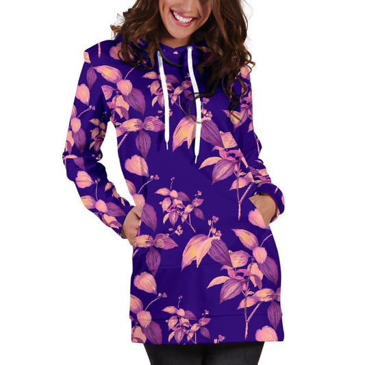 Purple Tropical Hawaiian Pattern Print Hoodie Dress GearFrost