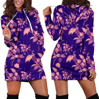 Purple Tropical Hawaiian Pattern Print Hoodie Dress GearFrost