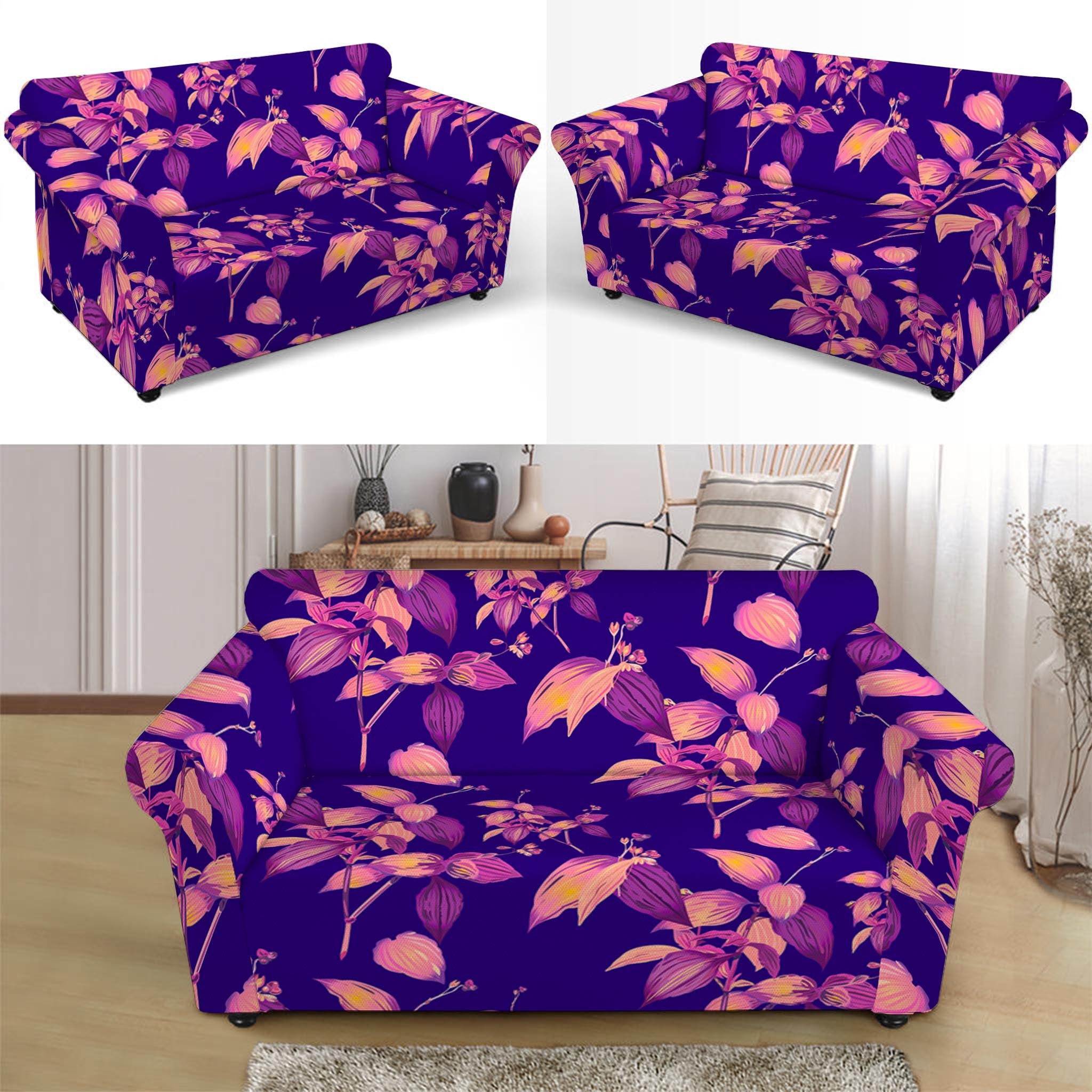 Purple Tropical Hawaiian Pattern Print Loveseat Slipcover