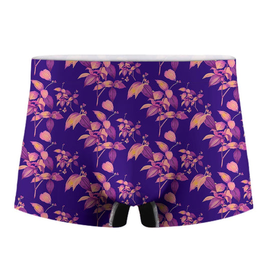 Purple Tropical Hawaiian Pattern Print Men's Boxer Briefs