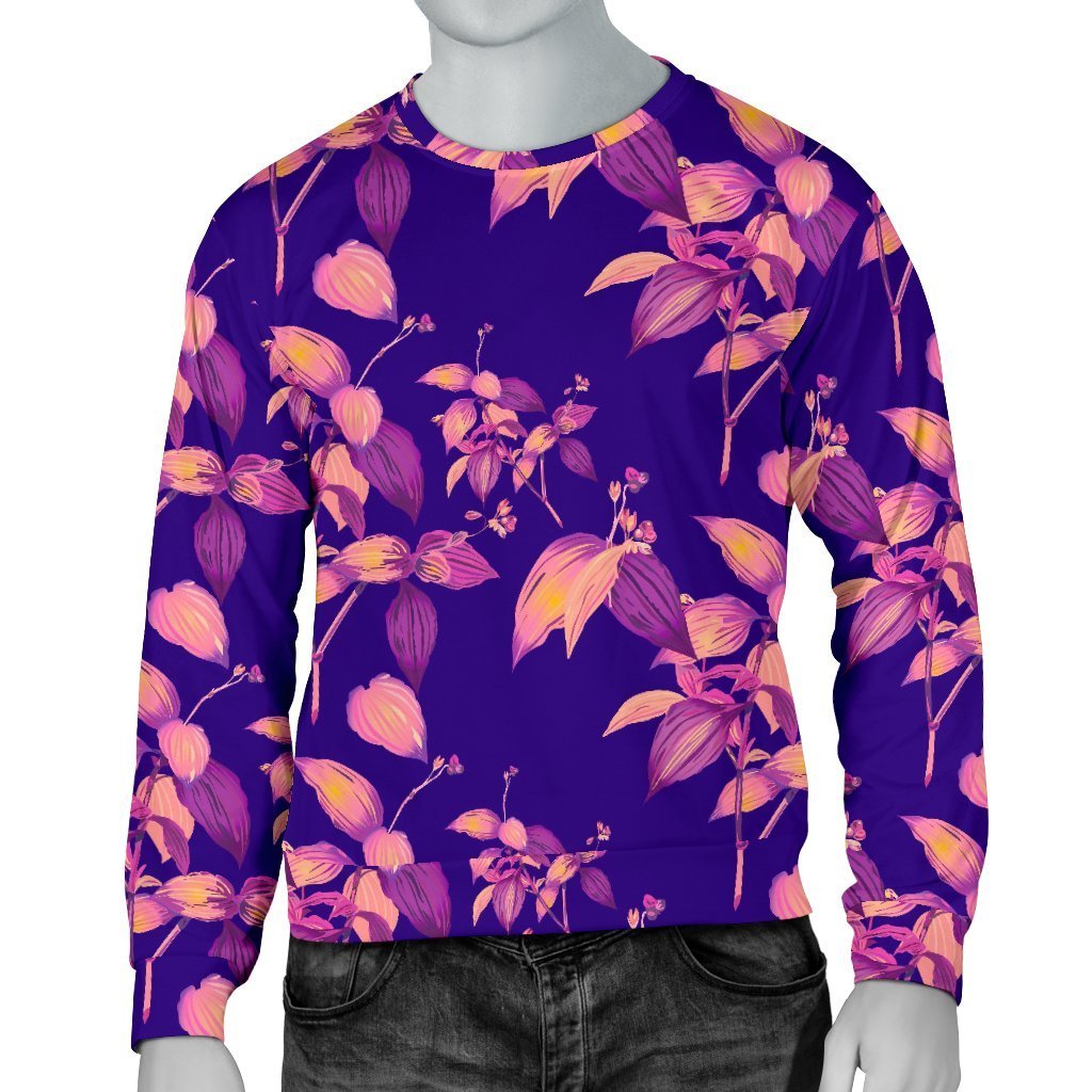 Purple Tropical Hawaiian Pattern Print Men's Crewneck Sweatshirt GearFrost
