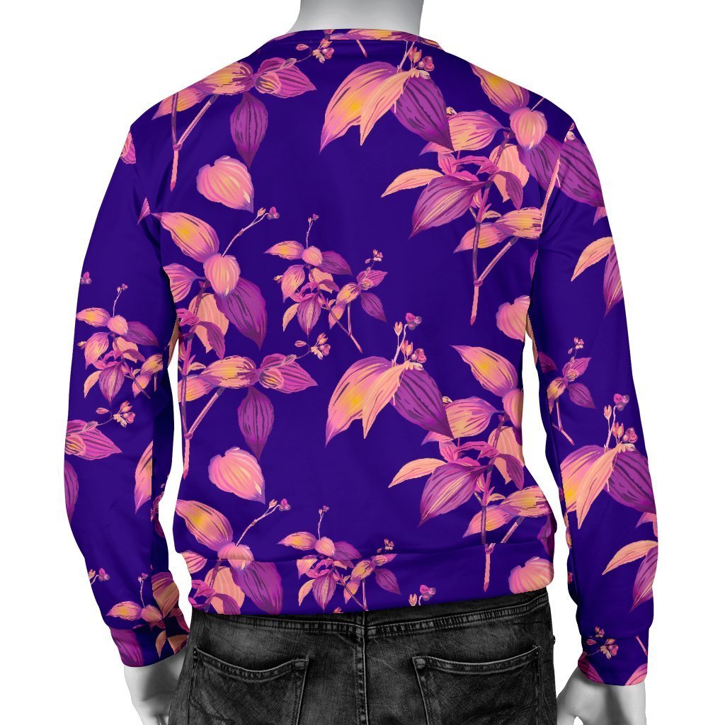 Purple Tropical Hawaiian Pattern Print Men's Crewneck Sweatshirt GearFrost