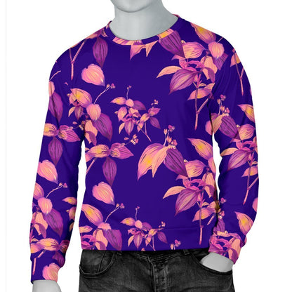 Purple Tropical Hawaiian Pattern Print Men's Crewneck Sweatshirt GearFrost