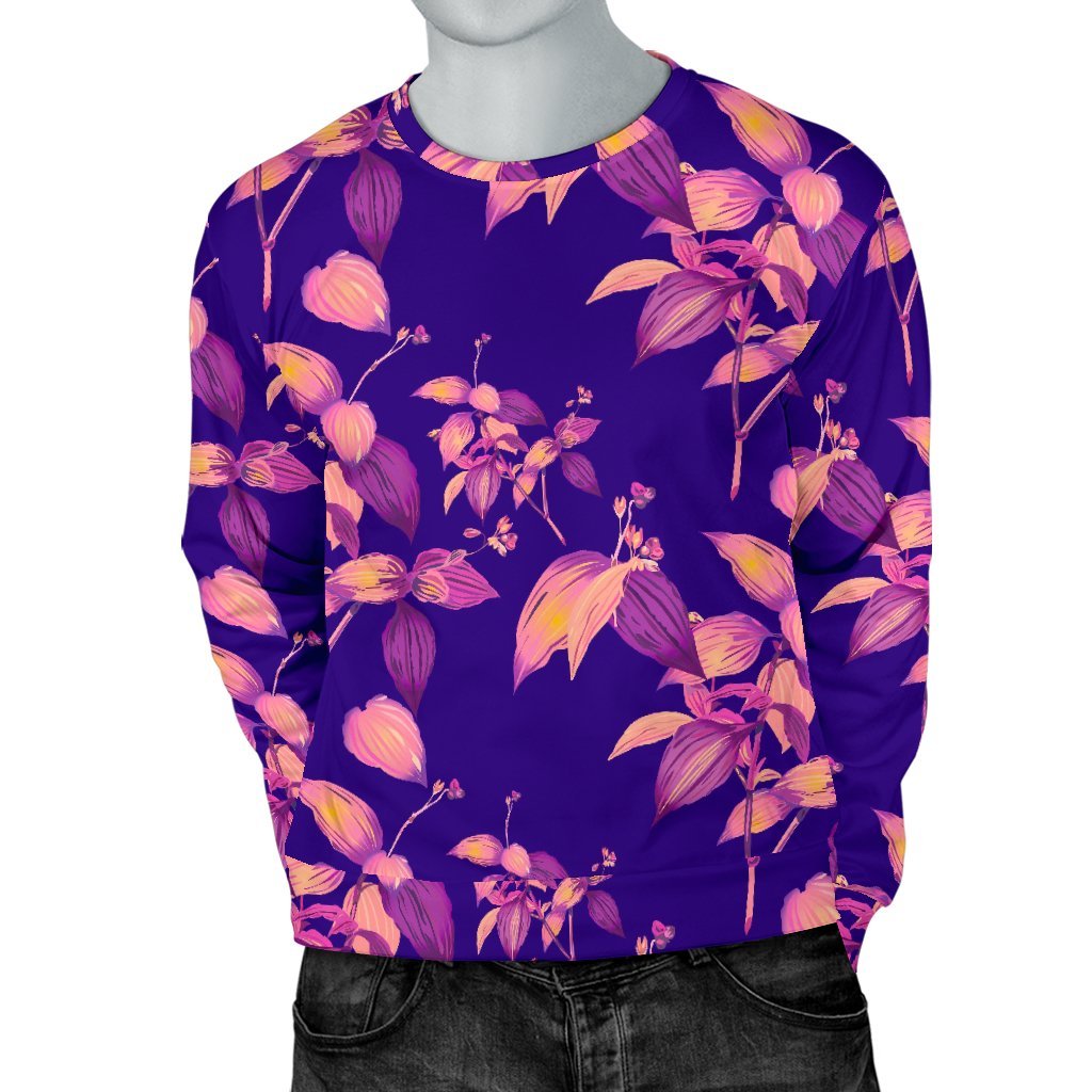 Purple Tropical Hawaiian Pattern Print Men's Crewneck Sweatshirt GearFrost