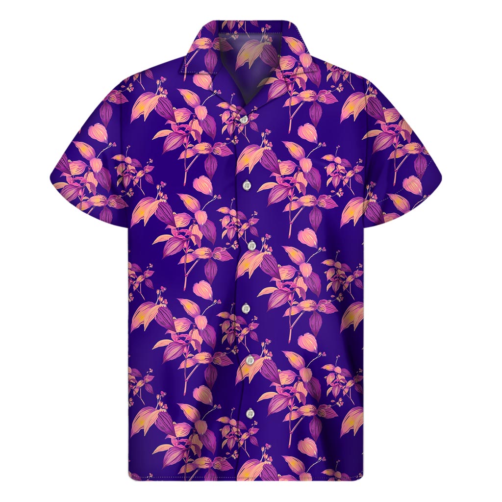 Purple Tropical Hawaiian Pattern Print Men's Short Sleeve Shirt
