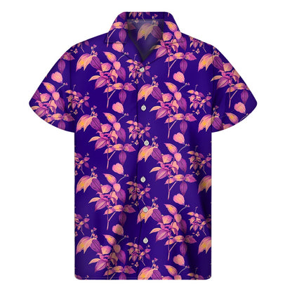 Purple Tropical Hawaiian Pattern Print Men's Short Sleeve Shirt