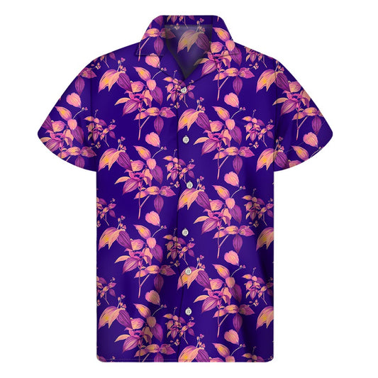 Purple Tropical Hawaiian Pattern Print Men's Short Sleeve Shirt