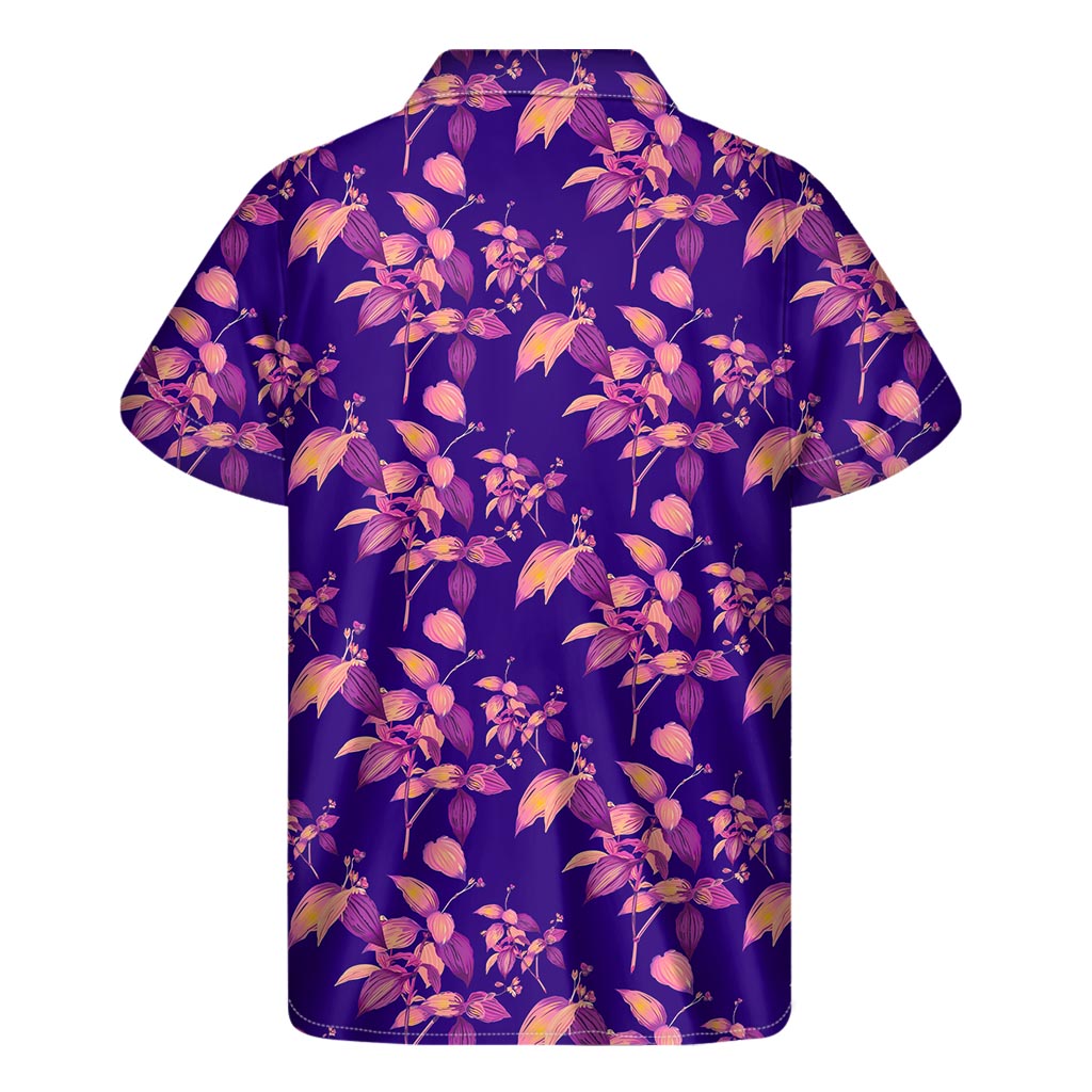 Purple Tropical Hawaiian Pattern Print Men's Short Sleeve Shirt