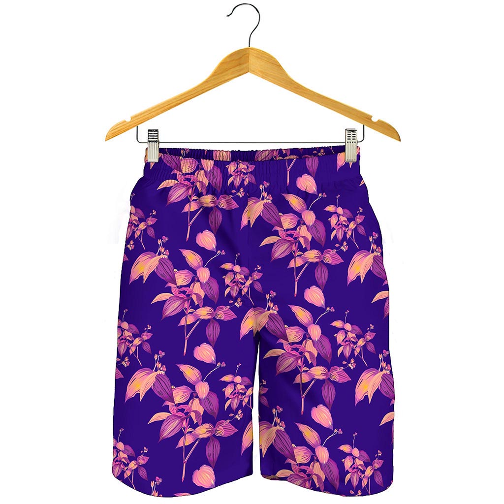 Purple Tropical Hawaiian Pattern Print Men's Shorts