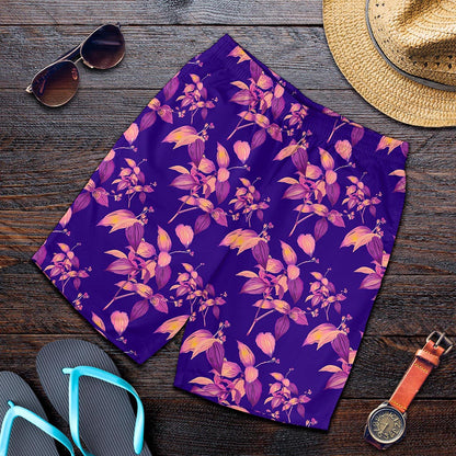 Purple Tropical Hawaiian Pattern Print Men's Shorts