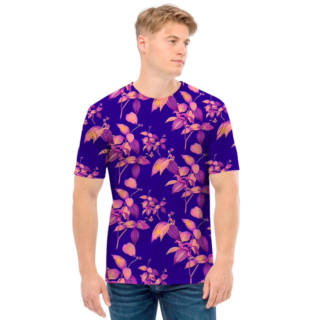 Purple Tropical Hawaiian Pattern Print Men's T-Shirt