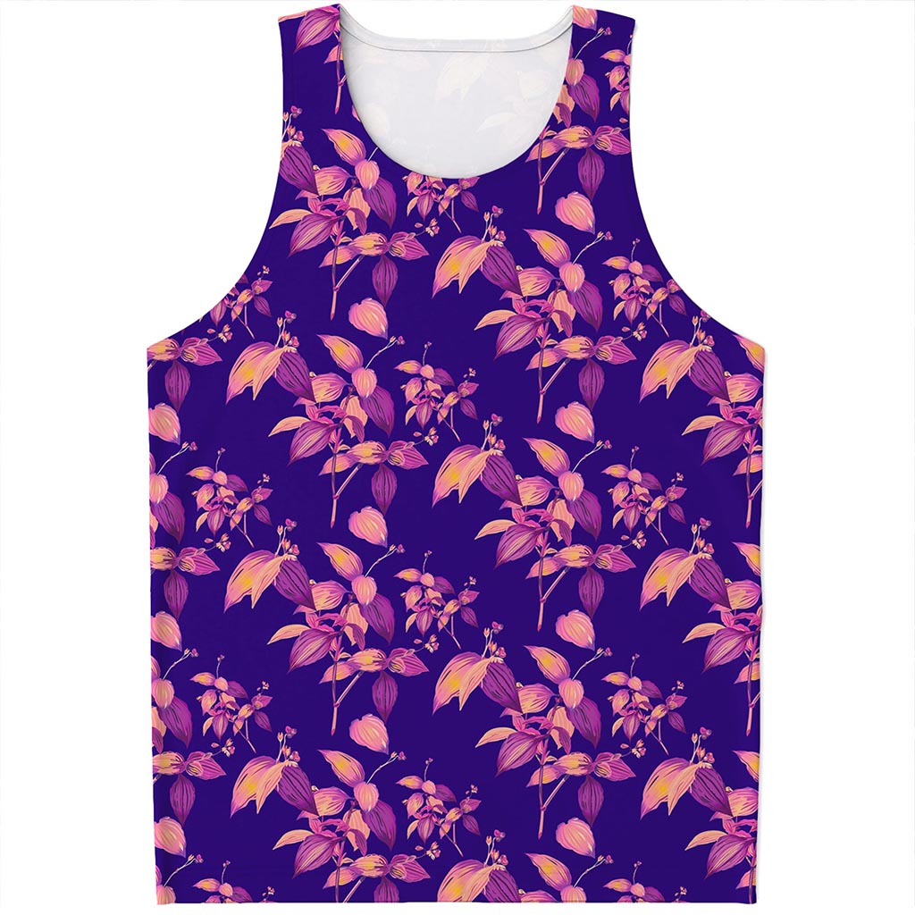 Purple Tropical Hawaiian Pattern Print Men's Tank Top