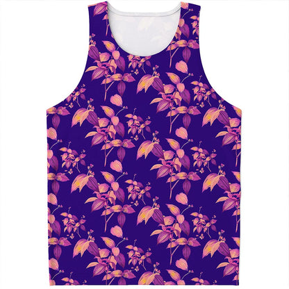 Purple Tropical Hawaiian Pattern Print Men's Tank Top