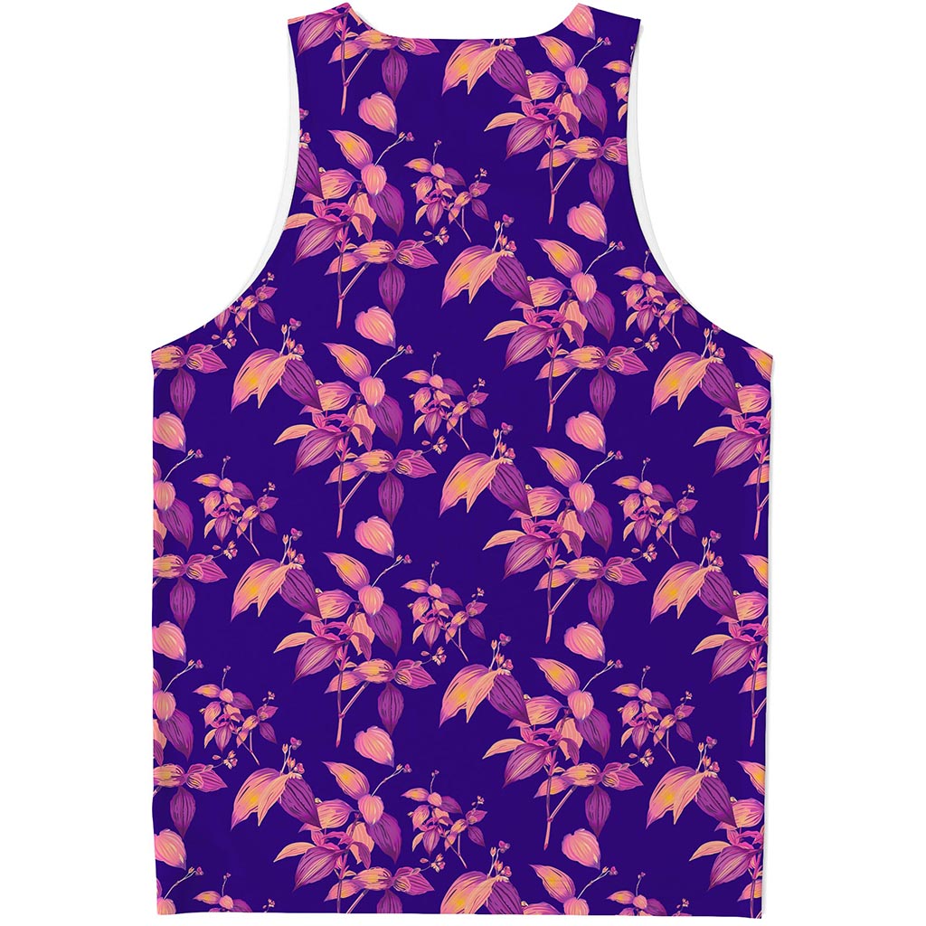 Purple Tropical Hawaiian Pattern Print Men's Tank Top