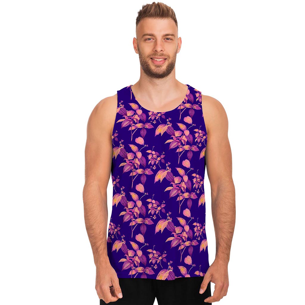 Purple Tropical Hawaiian Pattern Print Men's Tank Top