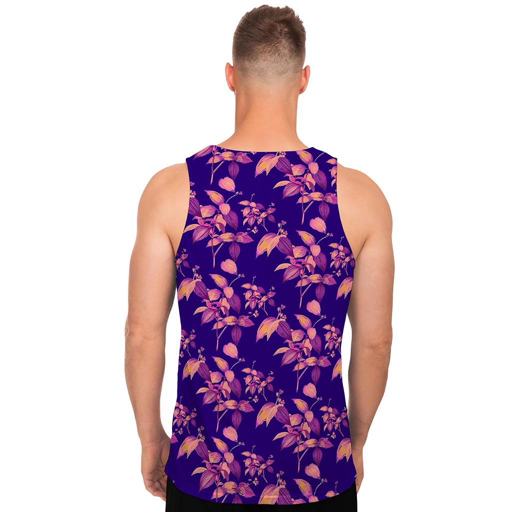 Purple Tropical Hawaiian Pattern Print Men's Tank Top
