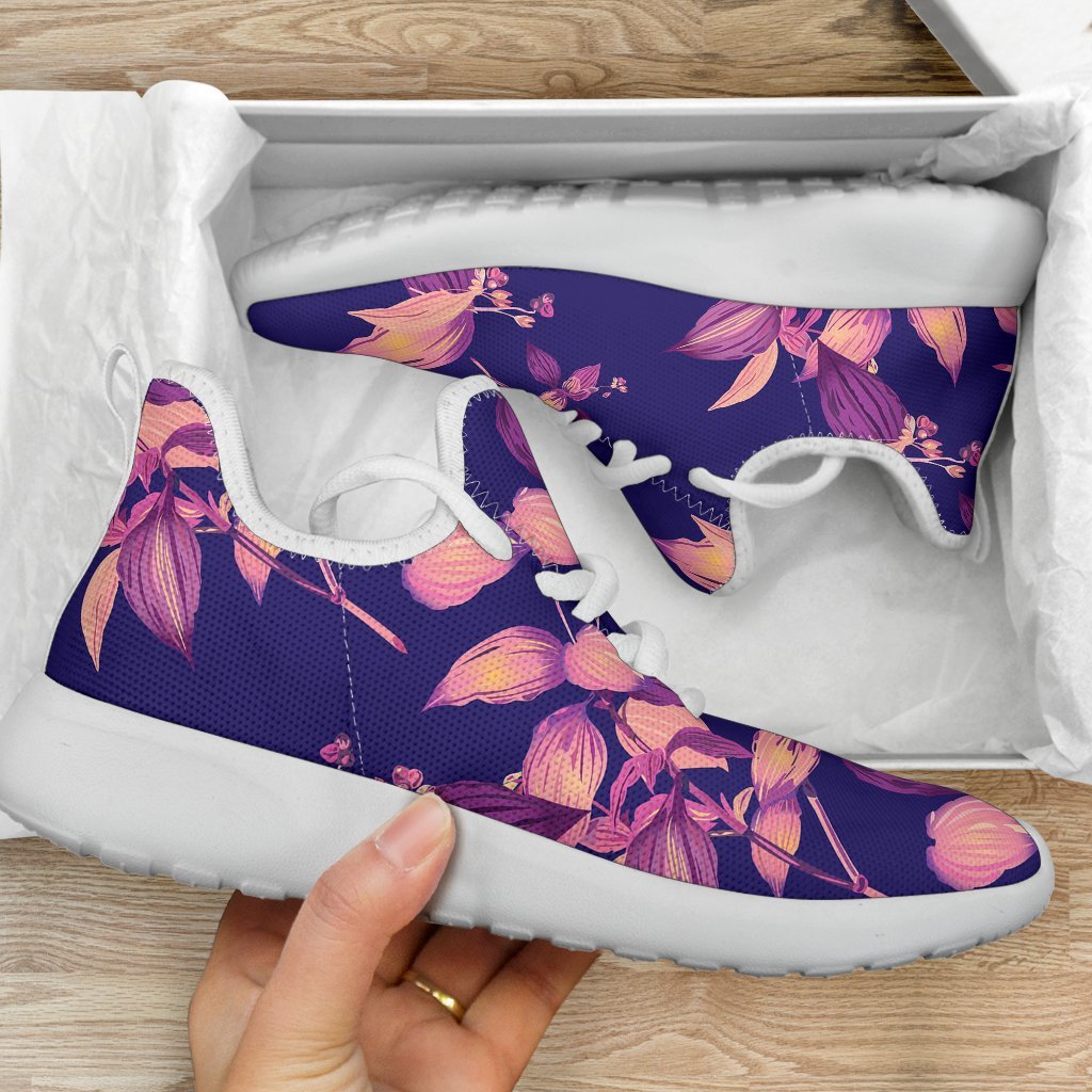 Purple Tropical Hawaiian Pattern Print Mesh Knit Shoes GearFrost