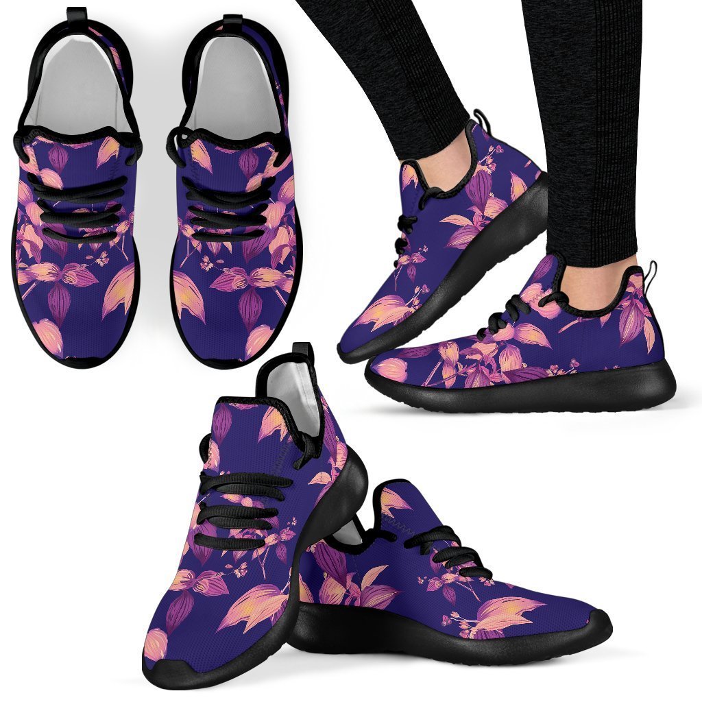 Purple Tropical Hawaiian Pattern Print Mesh Knit Shoes GearFrost