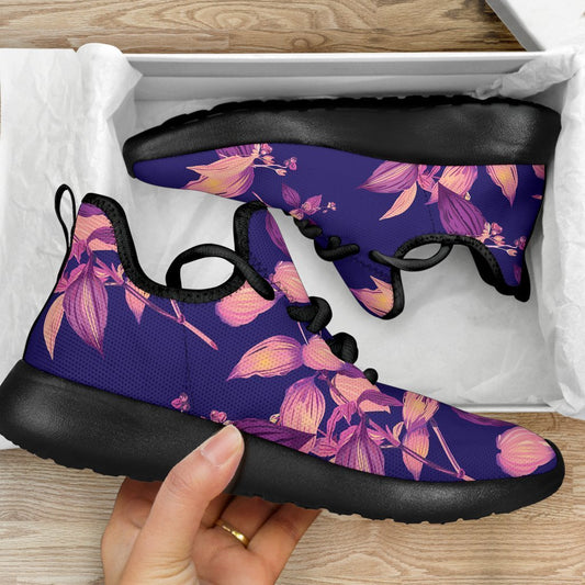 Purple Tropical Hawaiian Pattern Print Mesh Knit Shoes GearFrost
