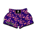 Purple Tropical Hawaiian Pattern Print Muay Thai Boxing Shorts