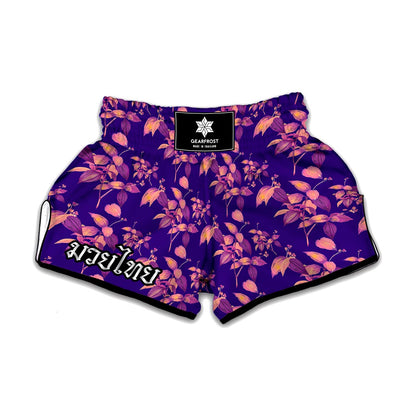 Purple Tropical Hawaiian Pattern Print Muay Thai Boxing Shorts