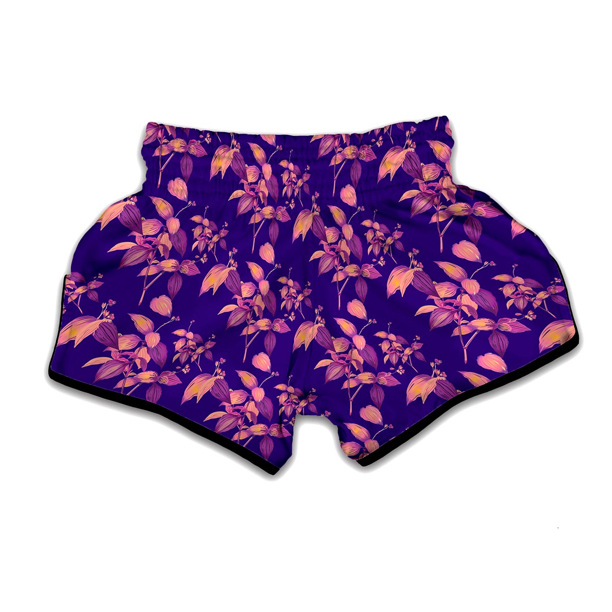 Purple Tropical Hawaiian Pattern Print Muay Thai Boxing Shorts
