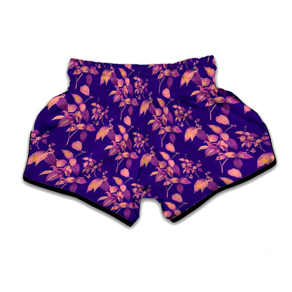 Purple Tropical Hawaiian Pattern Print Muay Thai Boxing Shorts