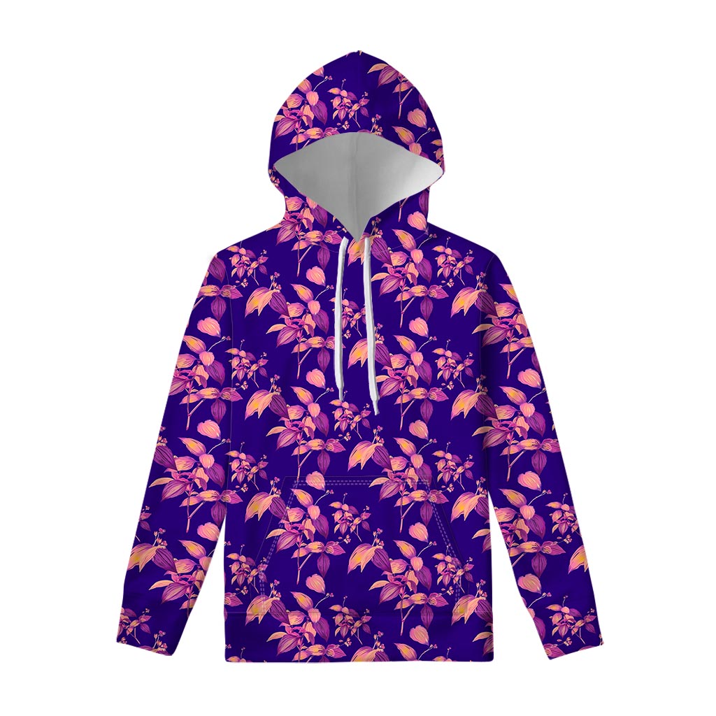 Purple Tropical Hawaiian Pattern Print Pullover Hoodie