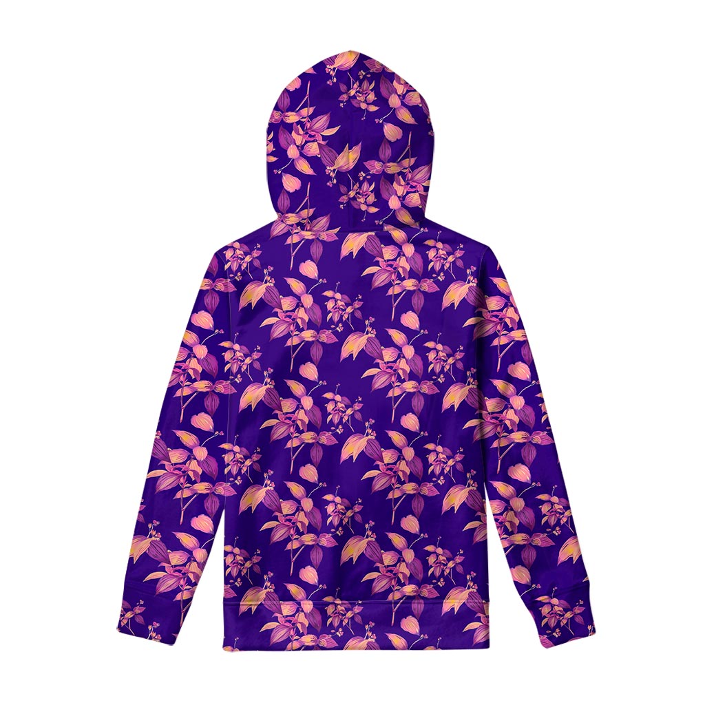 Purple Tropical Hawaiian Pattern Print Pullover Hoodie