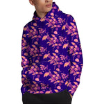 Purple Tropical Hawaiian Pattern Print Pullover Hoodie
