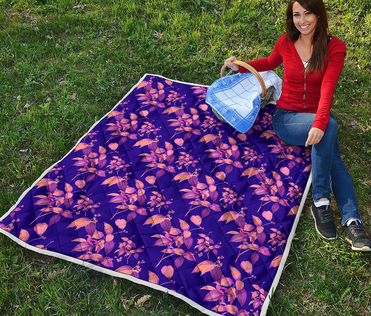 Purple Tropical Hawaiian Pattern Print Quilt