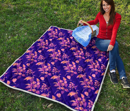 Purple Tropical Hawaiian Pattern Print Quilt