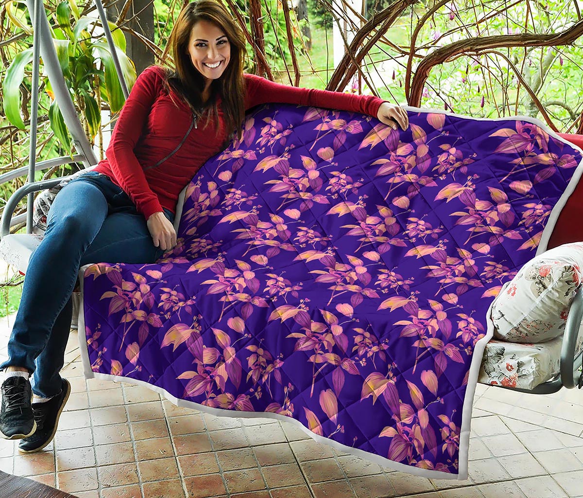Purple Tropical Hawaiian Pattern Print Quilt